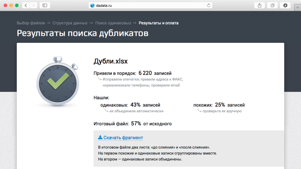Поиск дубликатов в dadata